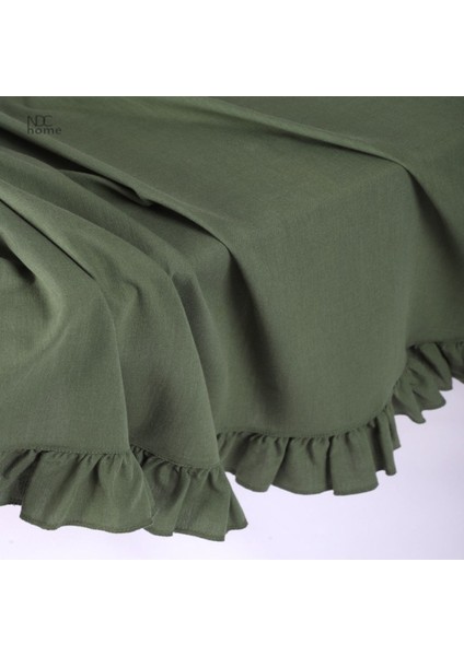 Haki Keten Fırfırlı Masa Örtüsü modelleri