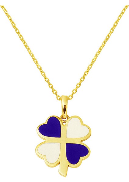 Renkli Mineli Yonca 14 Ayar Altın Kolye