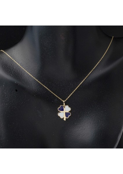 Renkli Mineli Yonca 14 Ayar Altın Kolye modelleri