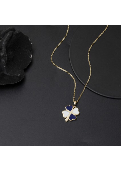 Renkli Mineli Yonca 14 Ayar Altın Kolye indirimleri