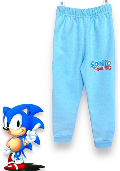 Sonic Desenli Mavi Renkli Uzun Kollu Erkek Çocuk Kışlık Şardonlu Yumuşak İç Tüylü Eşofman Takımı