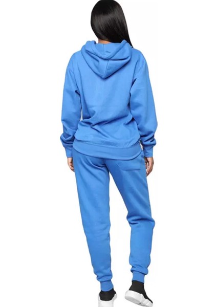 Özel Tasarım Kapüşonlu Baskısız Düz Renk Şardonlu Kışlık Oversize Kadın Eşofman Takımı modelleri