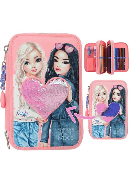 Triple Pencil Case with reversible sequins