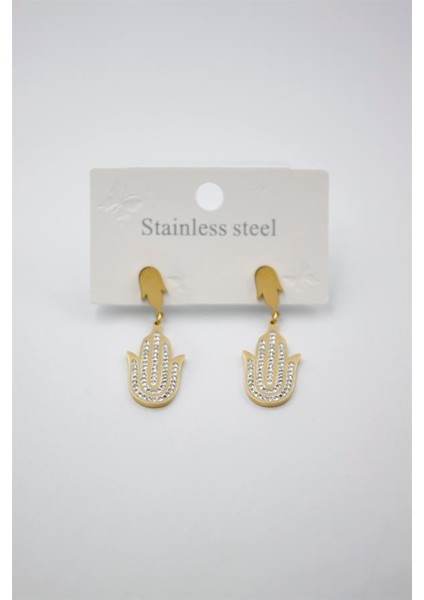 Taşlı Fatıma Eli Küpe - Altın