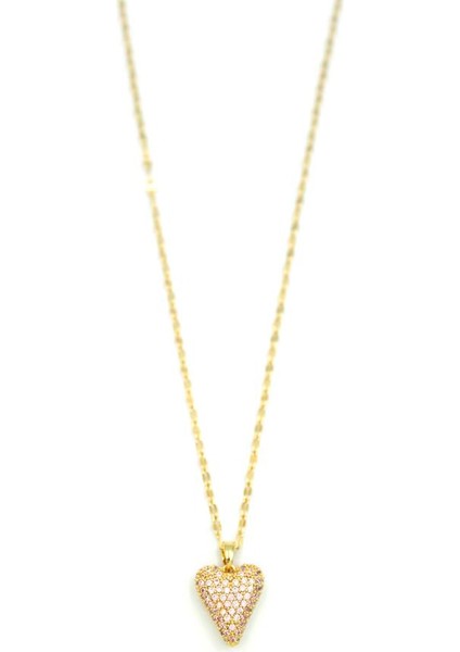 Taşlı Kalp Kolye - Altın