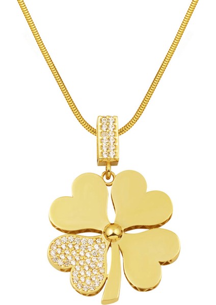 Yonca 14 Ayar Altın Kolye Büyük Boy