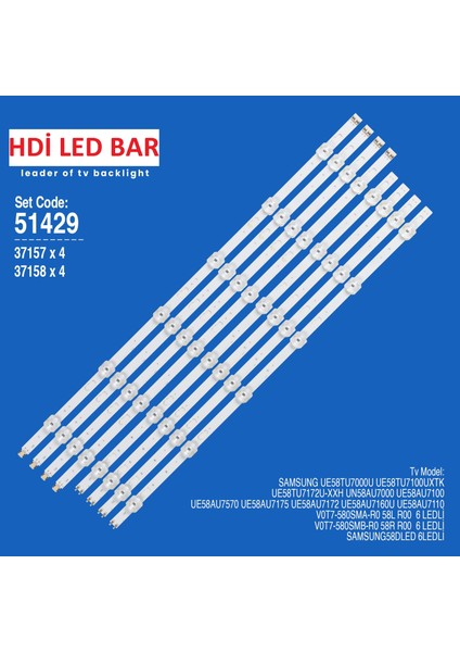 Samsung, UE58AU7000, 58TU7000 LED Bar, 58TU7100, 58TU6900, 58TU8000 LED Bar, V0T7-580SMA-R0, V0T7-580SMB-R0, BN96-50458A, BN96-50459A