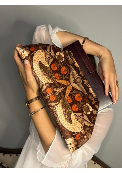 Bahram - William Morris Design, Ahşap Burslu Kumaş Portföy Çanta, Clutch, El Çantası