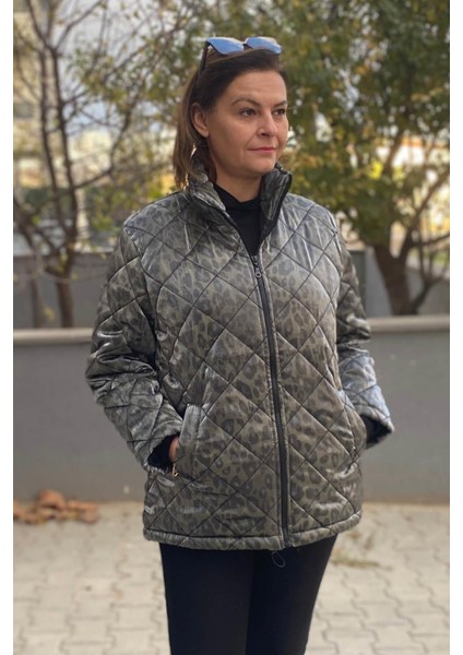 Büyük Beden Haki Leopar Desenli Mont