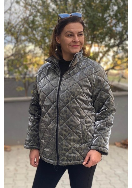 Büyük Beden Haki Leopar Desenli Mont fiyatları