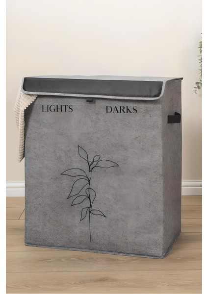 Tekno Trust Keçe Deri 2 Bölmeli Çamaşır Kirli Sepeti Çok Amaçlı Katlanır Oyuncak Saklama Hurcu Gri 53 x 33 x 60