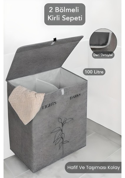 Tekno Trust Keçe Deri 2 Bölmeli Çamaşır Kirli Sepeti Çok Amaçlı Katlanır Oyuncak Saklama Hurcu Gri 53 x 33 x 60 fiyatları