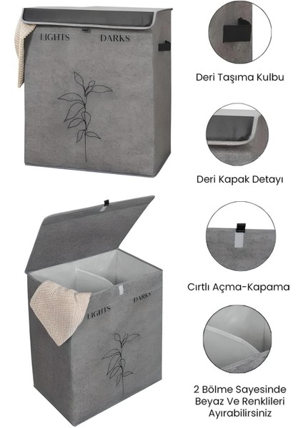 Tekno Trust Keçe Deri 2 Bölmeli Çamaşır Kirli Sepeti Çok Amaçlı Katlanır Oyuncak Saklama Hurcu Gri 53 x 33 x 60 modelleri