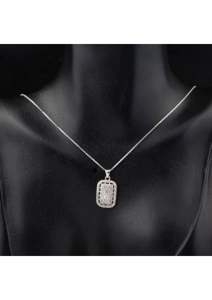 Parçalı Baget Taşlı Beyaz Altın 14 Ayar Kolye fırsatları
