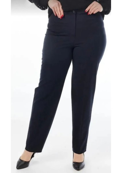 Lacivert Büyük Beden Beli Lastikli Klasik Kumaş Pantolon