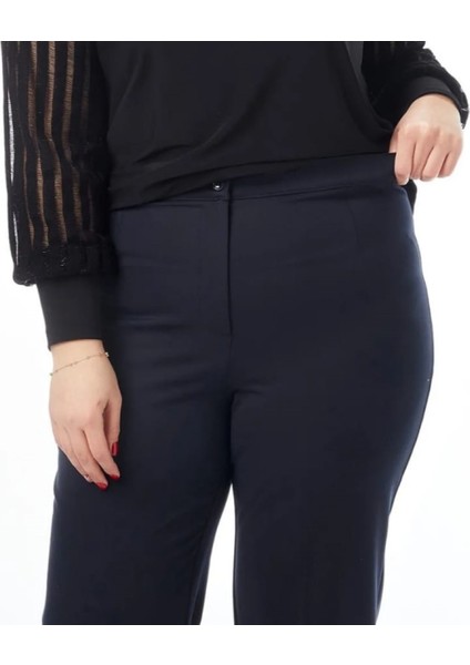 Lacivert Büyük Beden Beli Lastikli Klasik Kumaş Pantolon fırsatları