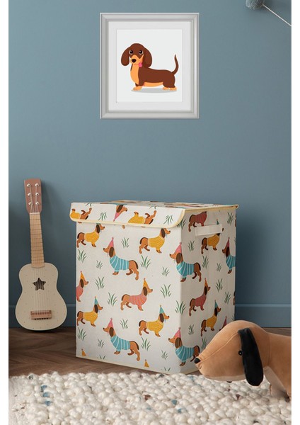 Tekno Trust Sausage Dog Çok Amaçlı Kapaklı Oyuncak Çamaşır Saklama Kutusu Katlanır Düzenleyici 30 x 40 cm x 50