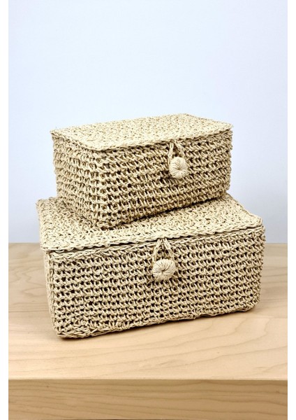 Tekno Trust Kapaklı Örgülü Sepet Kutu Seti 2 Adetli Astarlı Düzenleme Kutusu 25 x 17 x 12 cm DD014 fiyatları