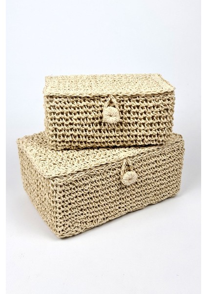 Tekno Trust Kapaklı Örgülü Sepet Kutu Seti 2 Adetli Astarlı Düzenleme Kutusu 25 x 17 x 12 cm DD014 modelleri