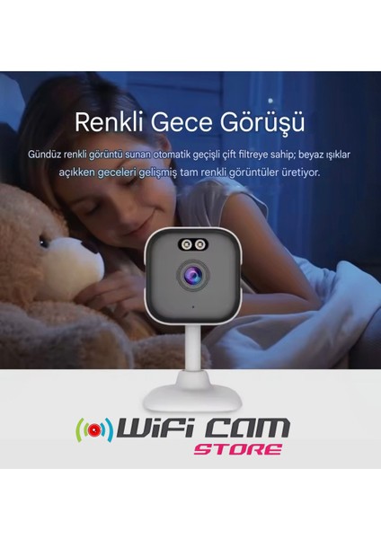 2k Iç Mekan Mini Wifi Kamera Sd Karta Kayıt-Gece Görüş-Aydınlatma-Hareket Algılama Bildirimi-Çift Yönlü Ses