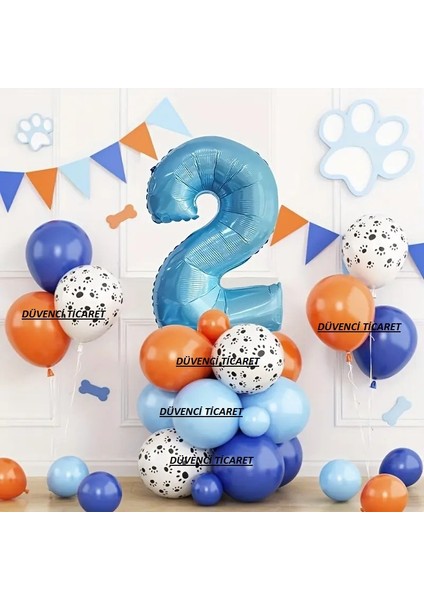 Mavi Rakamlı Pati Balonlu Yaş Balon Set