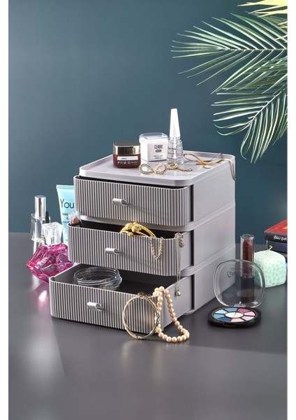 Tekno Trust Trio Takı - Makyaj ve Kozmetik - 3'lü Düzenleyici Çekmece - Gri fiyatları