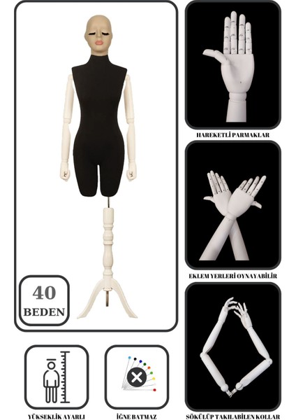 40 Beden Ahşap Kollu Pantolon Giyebilen Terzi Mankeni Vitrin Mankeni