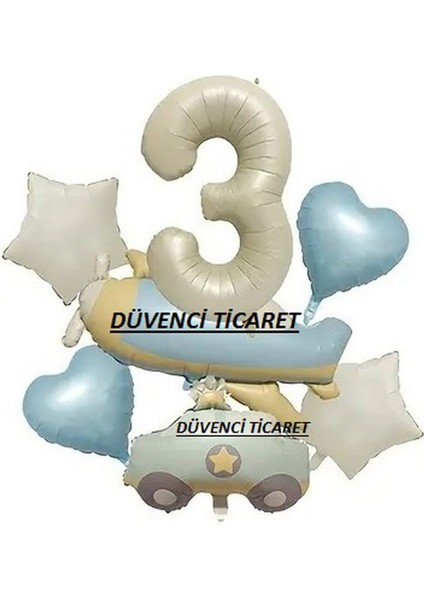 Retro Renk Uçak Polis Arabası Balon Set