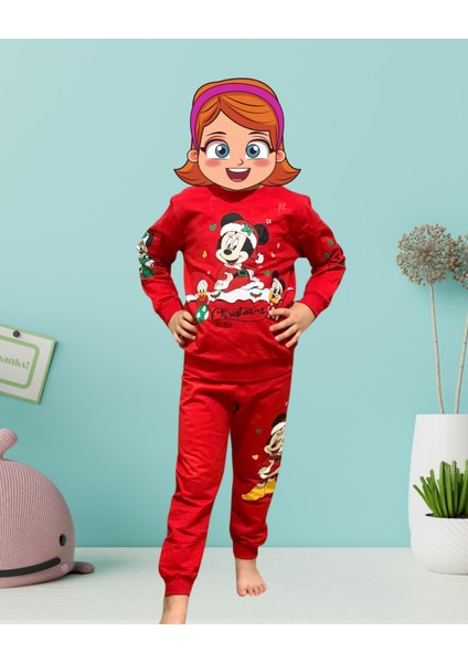 Baskılı Pamuk Kız Çocuk Yeni Yıl Pijama Takımı (Minnie Mouse) fırsatları