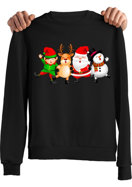 Yılbaşı Noel Yeni Yıl Christmas Tasarım Baskılı 3 Iplik Geniş Kalıp Sweatshirt