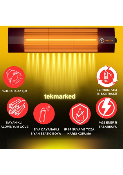 Termostatlı Model Halojen Soba Infrared Isıtıcı 3600W