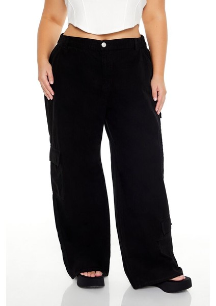 Plus Size Yüksek Bel Kargo Pantolon