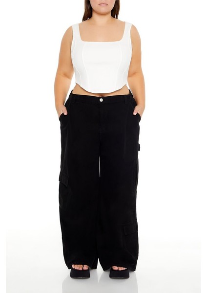Plus Size Yüksek Bel Kargo Pantolon
