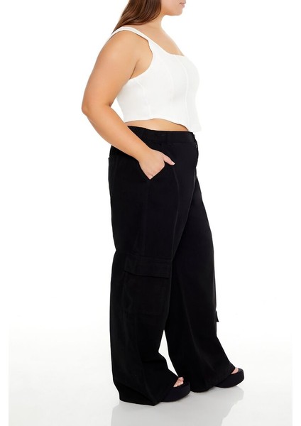 Plus Size Yüksek Bel Kargo Pantolon