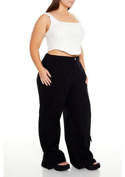 Plus Size Yüksek Bel Kargo Pantolon