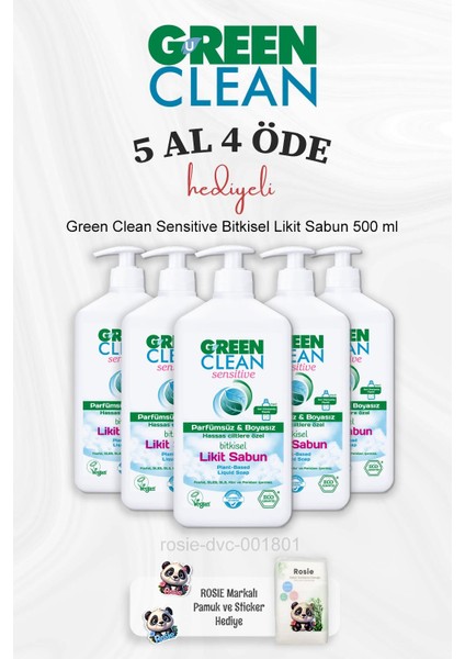 Green Clean Sensitive Bitkisel Likit Sabun 500 ml 5 Al 4 Öde ve Rosie Pamuk