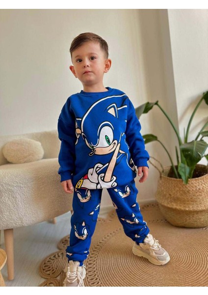 Miniko Kids Erkek Çocuk Sonic Modelli 3 Iplik Şardonlu Kalın Kışlık Eşofman Takımı