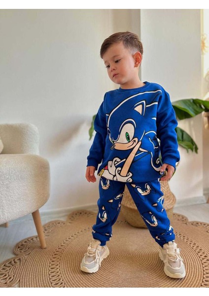 Miniko Kids Erkek Çocuk Sonic Modelli 3 Iplik Şardonlu Kalın Kışlık Eşofman Takımı