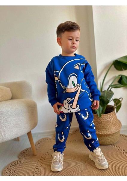 Miniko Kids Erkek Çocuk Sonic Modelli 3 Iplik Şardonlu Kalın Kışlık Eşofman Takımı