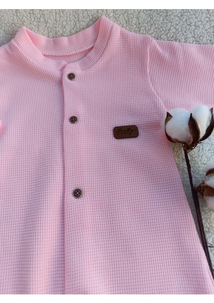 Pembe Natural Pamuk Waffle Kumaş Kız Bebek Tulum fiyatları