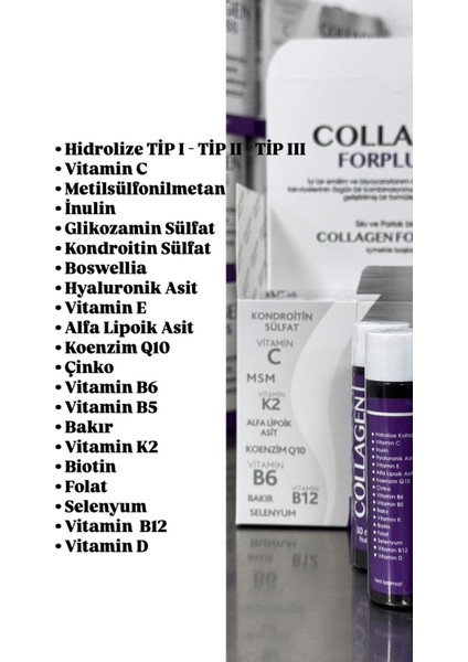 FORPLUSS–10.000 mg Tip 1-2-3 Sıvı Kolajen+MSM+Hyaluronik Asit (30 Flakon)