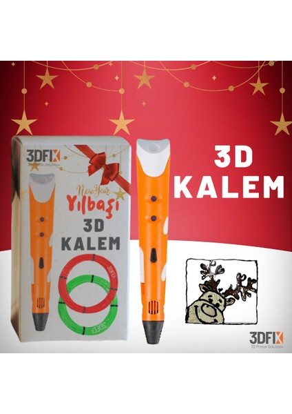 3D Kalem Yılbaşı Hediye Seti - Süsleri Kendin Yap - Çam Ağacı Süsü - Yılbaşı Hediyesi Çocuk