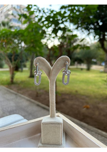 Vip Çelik Silver Zirkon Taşlı Hardwear Küpe