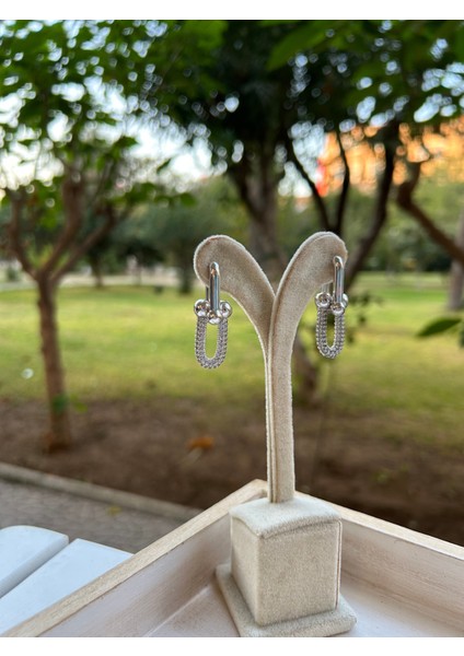 Vip Çelik Silver Zirkon Taşlı Hardwear Küpe modelleri