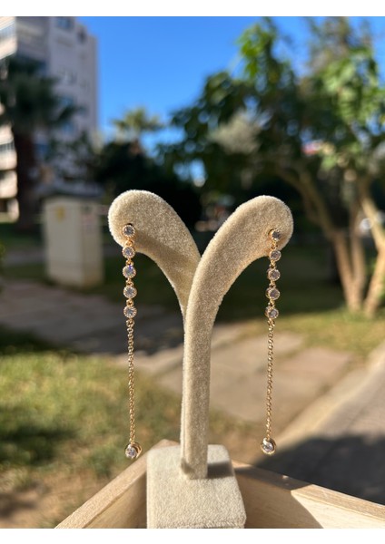 Vip Çelik Rose Gold Yuvarlak Zirkon Taşlı Sallantılı Küpe (Çift)
