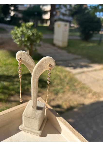Vip Çelik Rose Gold Yuvarlak Zirkon Taşlı Sallantılı Küpe (Çift)