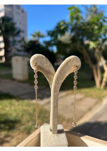 Vip Çelik Rose Gold Yuvarlak Zirkon Taşlı Sallantılı Küpe (Çift)