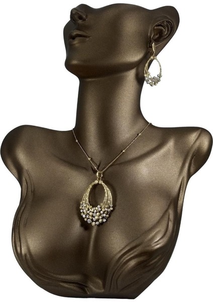 Polyester Kolye&gerdanlık ve Küpelik Vücut Sergileme Mankeni 32 cm Kahve