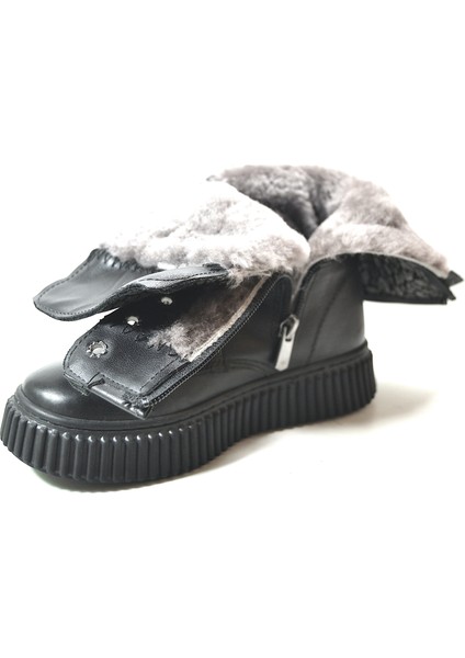 OP.7630 Siyah Kürklü Fermuarlı Kız Çocuk Postal Bot fiyatları