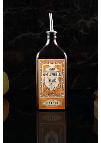 500ML Amber Renkli Premium Vintage Ayçiçek Yağı Şişesi Parlak Metal Şişe Dökücülü